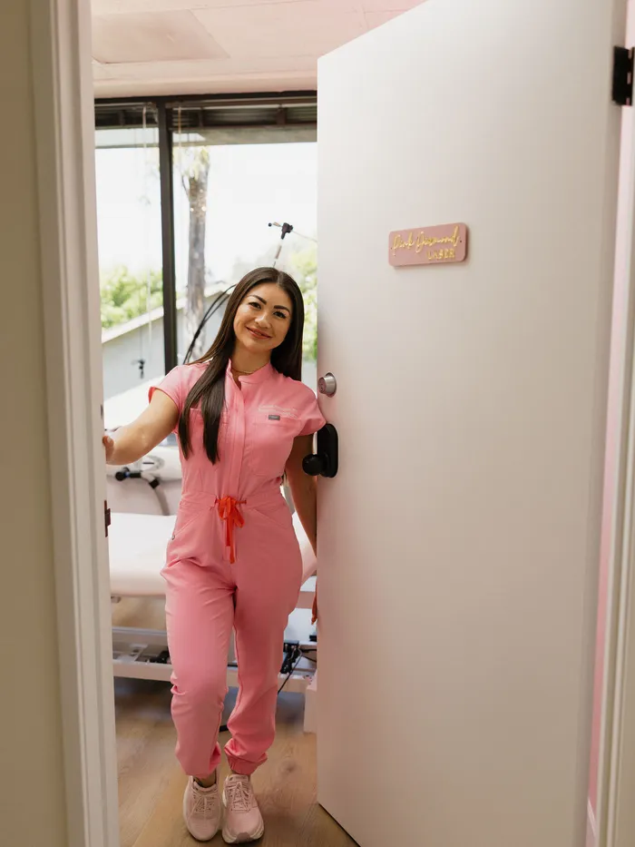 Leslie at the treatment room door